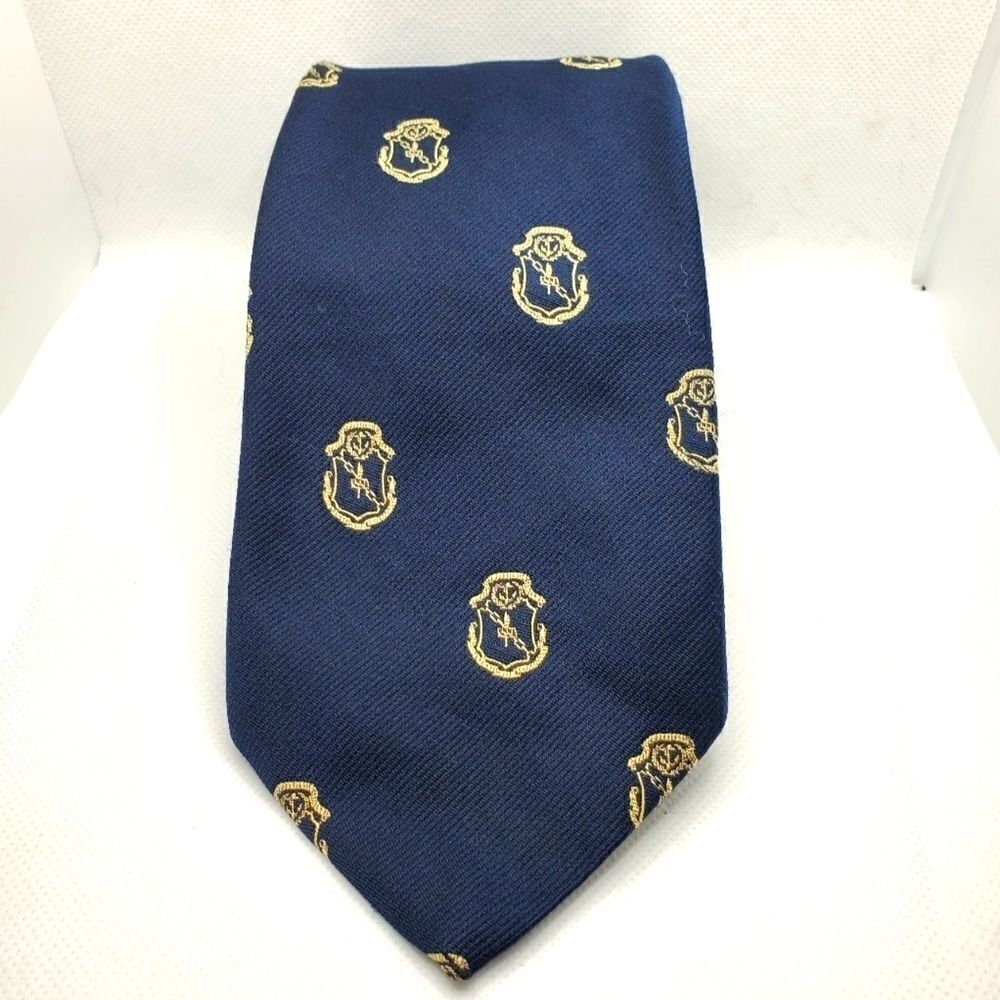Robert Talbott hand sewn dark blue and gold logo tie